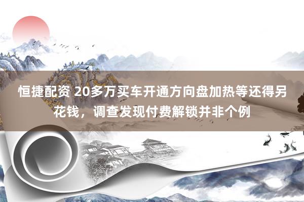 恒捷配资 20多万买车开通方向盘加热等还得另花钱，调查发现付费解锁并非个例