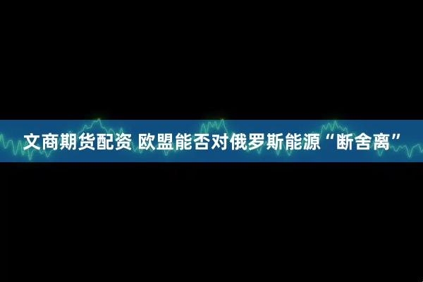 文商期货配资 欧盟能否对俄罗斯能源“断舍离”